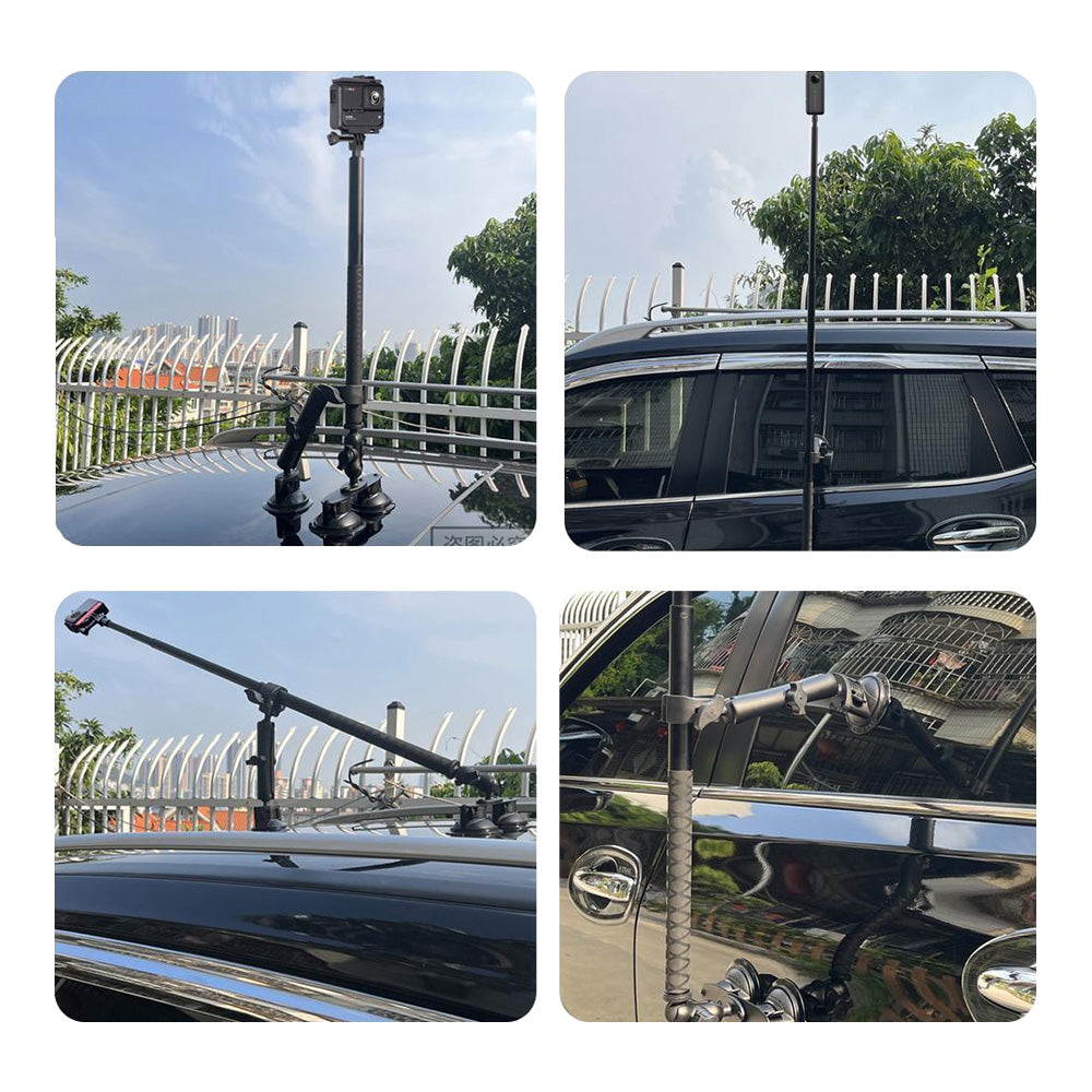 Ventosa Triple con Selfie Stick Auto Compatible Insta360 GoPro Cámaras 360
